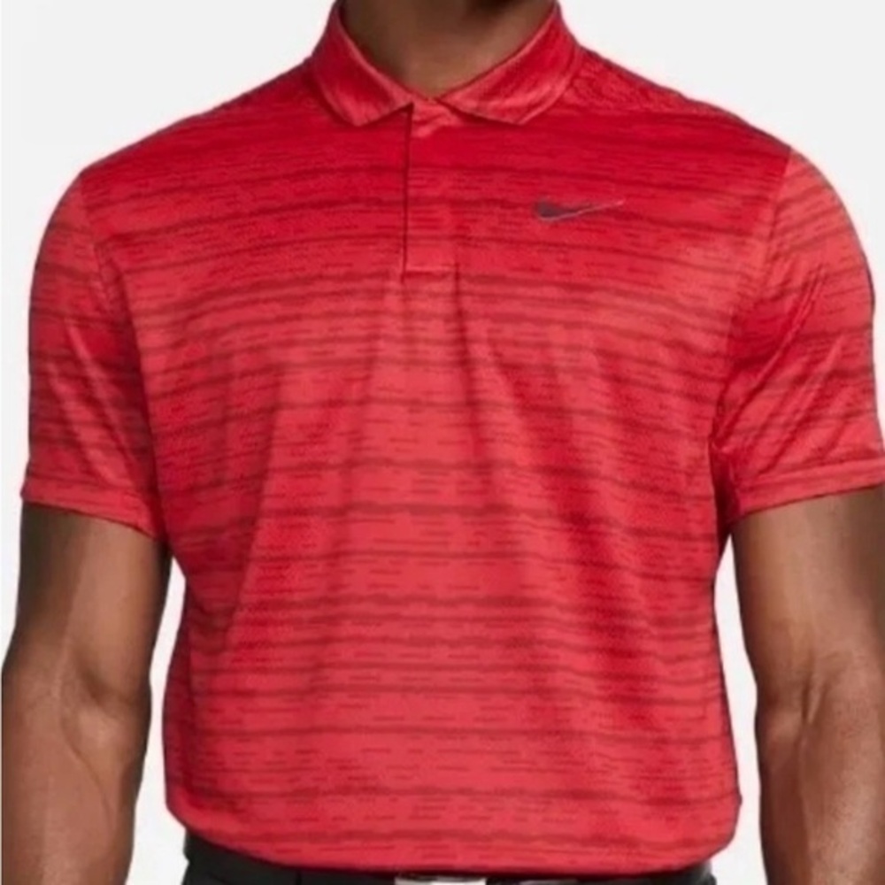 Nike Golf Tiger Woods ADV Dri Fit Stripped Polo DH0789 687 Sunday Red Black XL